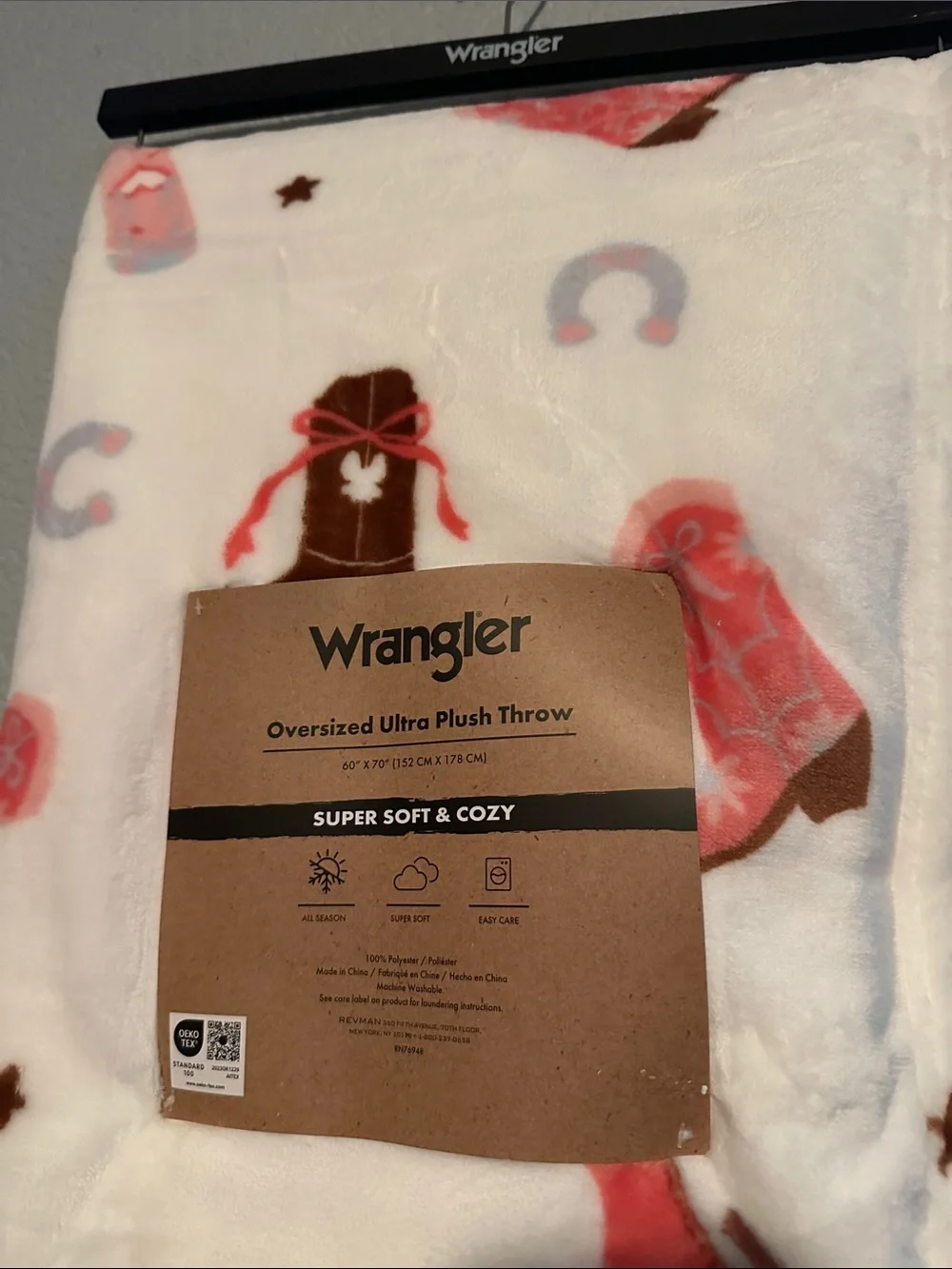 New Wrangler Western Cowgirl Boots Oversized Plush Blanket 60”x70”